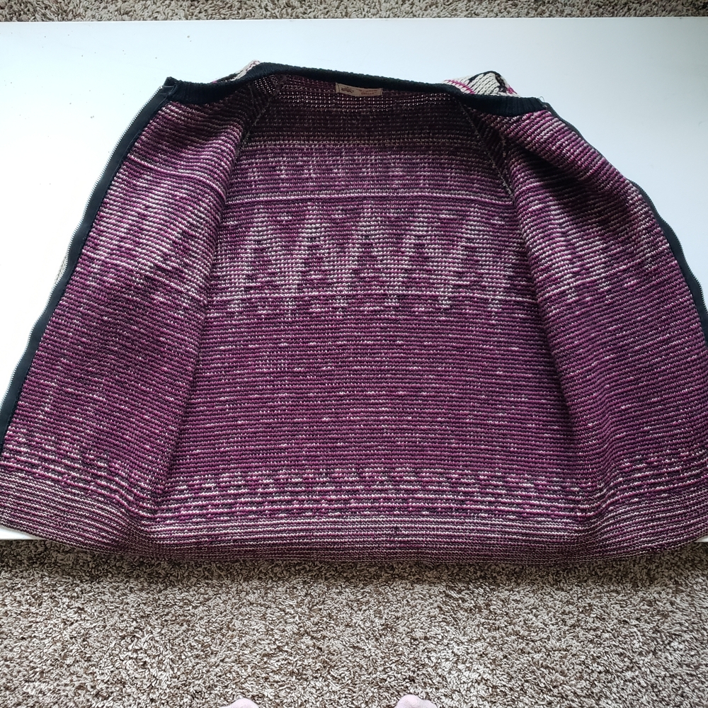 1960s 1970s Vintage Scotch Mist Shetland Cream Magenta Black Wool Sweater - Picture 6 of 9